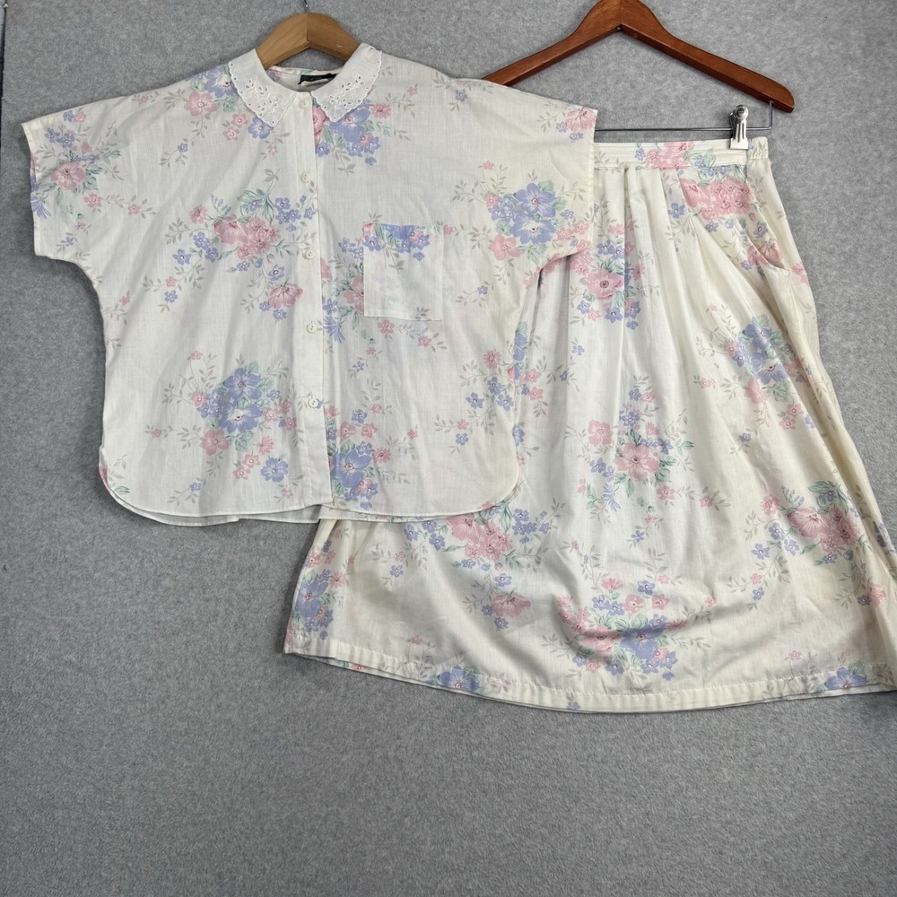 VTG Fritzi VTG Floral 2-Pc Set Skirt Boho Cottage Core Prairie Made USA Sz L 70s